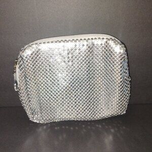 Chic Silver Makeup Bag / Clutch – Faux Crystal Zipper Pull – Gently Used
